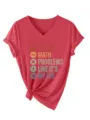 Rotes Damen V-Ausschnitt Kurzarm T-Shirt mit Mathe-Spruch Print, lässiges Top mit Knoten. - Rot