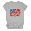 Casual fashion women gray short sleeve t-shirt with beautiful floral flag graphic top - S / Tops / Light Gray