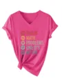 Rosa V-Ausschnitt Kurzarm T-Shirt mit lustigem Mathe-Spruch und stilvollem Knotensaum. - Fuchsia