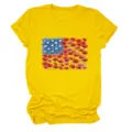Women casual yellow crew neck short sleeve t-shirt with floral american flag print top - S / Tops / Yellow