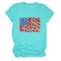 Casual women's turquoise short sleeve t-shirt featuring a floral American flag graphic design. - S / Tops / Deep Water Blue