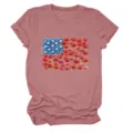 Detailed view of women casual short sleeve crewneck t shirt with floral graphic print. - S / Tops / Rose Gold