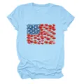 Women's light blue short sleeve t-shirt with patriotic floral American flag graphic tee. - S / Tops / Light Blue