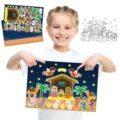 Kids DIY Christmas Nativity cartoon scene sticker set detail view showing cute colorful designs. - B5 Nativity Scene Sticker Set / 17x25x0.8cm