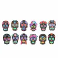 Papel para rascar colorido calavera Halloween Día de los Muertos decoración manualidades - Conjunto de Pintura para Rascar Calavera de Flor / Pack de 12 hojas