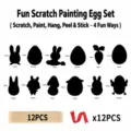 Set de arte para rascar de Pascua con 12 formas, palitos de madera y cintas para manualidades. - Juego De 12 Piezas
