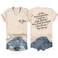 Lässiges Damen V-Ausschnitt Kurzarm T-Shirt mit inspirierendem Zitat-Druck, bequeme Freizeitkleidung. - S / Oberteile / Sandfarben