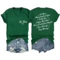 Damen grün V-Ausschnitt Kurzarm Freizeit T-Shirt mit inspirierenden Buchstaben Druck. - S / Oberteile / Vintage Grün