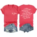 Rotes V-Ausschnitt Kurzarm T-Shirt mit inspirierendem Zitat Text für Damen Mode. - S / Oberteile / Rot