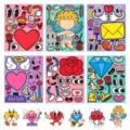 Cute retro cartoon Valentine DIY sticker set, heart Cupid facial parts for party game. - SQ Valentine's Day 6-Piece Set