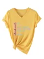 Casual yellow V-neck short sleeve T-shirt for women featuring nursing student slogan graphic print. - S / Tops / Yellow