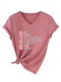 Women's V-Neck Short Sleeve T-Shirt Nursing Student Casual Tee with Knot Hem and Graphic Print - S / Tops / Rose Gold (White Print)