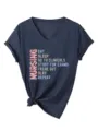 Casual dark blue v-neck short sleeve t-shirt with nursing student slogan graphic node. - S / Tops / Navy Blue