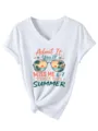 Maglietta da donna bianca casual scollo a V manica corta con stampa grafica spiaggia. - Taglia S / Top / Bianco