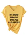 Γυναικείο casual κίτρινο T-shirt V-labe κοντομάνικο με αστείο τύπωμα και κόμπο. - S / Tops / Κίτρινο