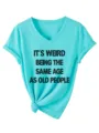 Γυναικείο T-Shirt V-Neck Κοντομάνικο Casual με Στάμπα Γράμματα Slim Fit Μόδα Top 2024 - S / Tops / Βαθύ Μπλε του Νερού