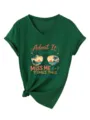 Donna Collo V Manica Corta T-Shirt Estate Spiaggia Stampa Grafica Top Verde Taglia - verde retrò