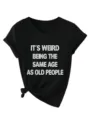 Casual gynaikeio mavro t-shirt me V-laimo, konta manikia kai asteio typo stylato. - Μαύρο