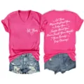 Lässiges bequemes Damen V-Ausschnitt Kurzarm T-Shirt mit inspirierendem Buchstabendruck. - S / Oberteile / Fuchsia