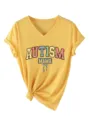 Dames V-Hals Korte Mouw Casual T-Shirt Autism Mama Print Gele Zomer Tee Top - S / Tops / Geel