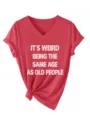 Casual γυναικείο T-shirt με V-neck και κοντό μανίκι με αστείο τύπωμα κειμένου, καλοκαιρινό. - Κόκκινο
