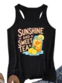 Camiseta de tirantes negra informal de verano para mujer con gráfico de té helado de limón. - S / Tops / Negro