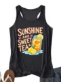 Mujer verano casual sin mangas camiseta de tirantes con limón té gráfico estampado negro - S / Tops / Gris oscuro