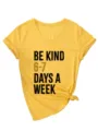 Casual yellow v-neck short sleeve t-shirt with inspirational letter print and knot hem. - S / Tops / Yellow