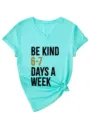 Detailed view of turquoise V-neck short sleeve t-shirt with knotted hem and print graphic. - S / Tops / Deep Water Blue