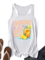 Camiseta sin mangas blanca casual para mujer con estampado de té de limón, ideal para verano. - S / Tops / Blanco