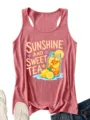 Canotta grafica estiva rosa da donna con simpatica stampa tè freddo al limone top casual - Oro rosa