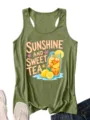 Canotta donna verde estiva grafica limone stampa top senza maniche stile casual dettaglio - Verde oliva