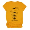 Senfgelbes Damen Rundhals Kurzarm T-Shirt mit kreativem Papierflieger Motiv bedruckt. - S / Oberteile / Senfgelb (Schwarzer Text)