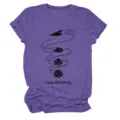 Lila meliertes Damen Kurzarm T-Shirt mit kreativem Papierflieger Print Lässiges Oberteil. - S / Oberteile / Lila (Schwarzer Text)