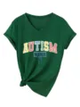 Detail groen V-hals korte mouw t-shirt, autism mama grafische print, casual wear. - S / Tops / Vintage Groen