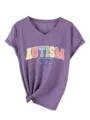 Vrouwen Autisme Mama V-Hals Korte Mouw Casual T-Shirt Paars Top Grafisch Trendy - S / Tops / Paars