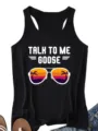 Zwarte casual dames zomertanktop met zonsondergang grafische print en palmbomen. - Tops / Zwart / S