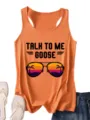 Dames casual zomer racerback tanktop met stoere grafische print in heldere oranje kleur. - Lichtoranje