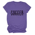 T-shirt à manches courtes pour femme avec imprimé Soccer Mom, haut col rond tendance. - S / Hauts / Violet (Texte Noir)
