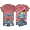 Heather pink short-sleeve graphic tee featuring sun salt sand print for casual summer daily wear. - S / Tops / Rose Gold