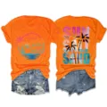 Orange summer short sleeve t-shirt featuring tropical sun salt sand graphic print. - S / Tops / Orange