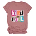 Damen lässiges Rundhals Kurzarm T-Shirt mit modischem Slogan Druck für den Alltag - S / Oberteile / Roségold