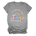 Γυναικείο γκρι κοντοmανίκι t-shirt λεπτομέρεια, στάμπα δάσκαλος casual στρογγυλή λαιμόκοψη. - S / Tops / σκούρο γκρι