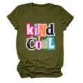Damen Freizeit Armee Gruen Kurzarm T-Shirt mit coolem Buchstabenprint. Bequeme Alltagskleidung. - S / Oberteile / Armeegrün