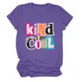 Damen lässiges violettes Kurzarm T-Shirt mit 'kind is cool' Aufdruck für den Alltag. - S / Oberteile / Vintage-Blau
