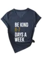 Women casual v-neck short sleeve t-shirt with inspirational graphic letter print detail. - S / Tops / Navy Blue