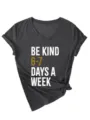 Casual V-neck short sleeve women t-shirt dark gray with inspirational graphic print top. - S / Tops / Black Heather Grey