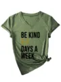 Casual olive green v-neck short sleeve women t-shirt with print and side knot design. - S / Top (3812) / Olive Green