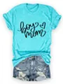 Lässiges türkisfarbenes Kurzarm T-Shirt mit stilvollem Boy Mom Buchstaben Print Damen. - Cyan