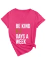 Women V-Neck Short Sleeve T-Shirt Casual Pink Graphic Tee Letter Print Summer Top - S / Top (3812) / Red